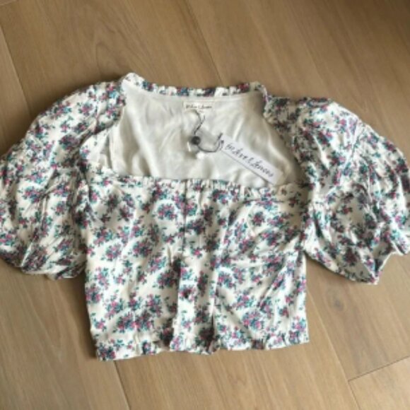 For Love and Lemons ditsy floral puff sleeve cropped top medium - Picture 1 of 2